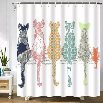 Colorful Cat Back Shower Curtain, Shower Bath Curtain for Bathroom,Polyester Fabric Bathroom Shower Curtain 150x180CM