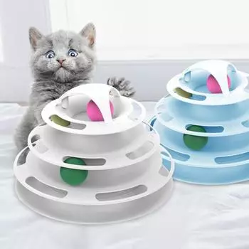 Colorful Cats Ball Play Chew Scratch Training Toys Chase Ball for Kitten Play Disk Interactive Kitten Exercise Toy 25.5 X 9.7 X 25.5 синий