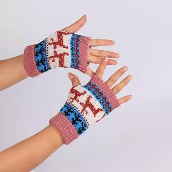 Colorful Christmas Deer Half Finger Knitted Gloves - Warm and Perfect for Halloween One Size светло-серый