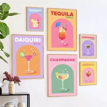 Colorful Cocktail Drink Tequila Sunrise Champagne Poster Prints Canvas Painting Picture Kitchen Home Living Room Decoration 21cm30cm NoFrame