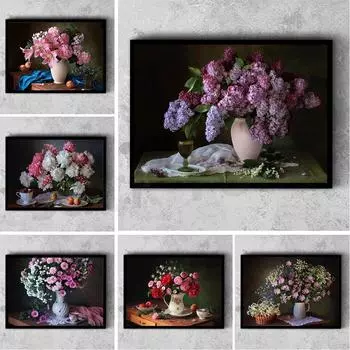 Colorful Flower Plants Oil Painting Canvas Poster Potting Daisy Wall Art Pictures for Living Room Bedroom Modern Home Decor Gift 21cm30cm NoFrame