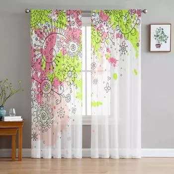 Красочные цветы узор тюля занавески для гостиной домашний декор оконные занавески кухонные прозрачные вуали занавески 135W x 114H(cm)