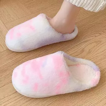 Красочные пушистые плюшевые домашние тапочки из хлопка, женские легкие мягкие тапочки без застежек, теплые тапочки, новые меховые домашние тапочки для пар 36-37
