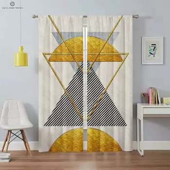 Colorful Geometric Simple Blackout Curtains, Heat Insulation, Bedroom, Living Room, Kitchen, 2 PCs, Can Be Customized W100xH130(CM) folio&Rod pocket