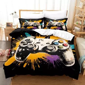 Colorful Graffiti Gamepad Bedding Set Controller Comforter sets bed sheets set King size bedding set Quilt set Bed linen EU Single 135x200cm