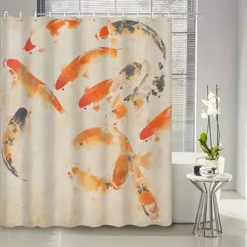 Colorful Koi Fish Shower Curtain - Water-Resistant Fabric for Bathroom - Perfect for Nature and Zen Lovers W90xH180cm