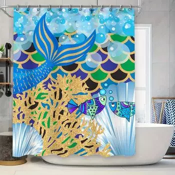 Colorful Leaves Shower Curtain Bath Decor, Modern Style Printed Curtains for Home Decoration in Yellow with White Leaves Pattern 90x180cm