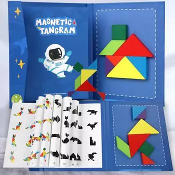 Colorful Magnetic Tangram Jigsaw Puzzle - Early Education Wooden Toy for Kindergarten & First Grade