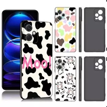 Colorful Milk Cow Print Black Silicone Phone Case For Xiaomi Redmi Note 9 10 11 11S 11T 12 13 Pro 5G Plus 9S 10S 12S Redmi Note13 ProPlus