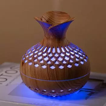 Colorful Night Light Flower Humidifier Silent Essential Oil Diffuser Flower Vase Wood Grain Humidifier Mist Humidifier