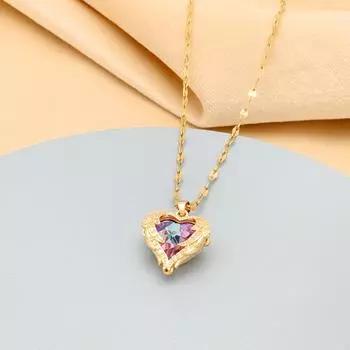 Colorful Ocean Heart Pendant Titanium Steel Necklace Female Light Luxury Girlfriend Girlfriend Clavicle Chain Jewelry золотой