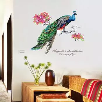 Красочные павлины на ветке дерева настенные наклейки для гостиной спальни дома наклейки разноцветный