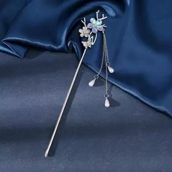 Colorful Plum Blossom Pearl Pendant Hairpin For Women Retro Temperament Elegant Hair Clip Clamps Hairpin Headwear Accessories 2PCS