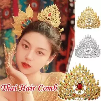 Colorful Rhinestone Crown Rhinestone Princess Hair Comb Fashion Thai Crown Dress Accessories золотой/белый