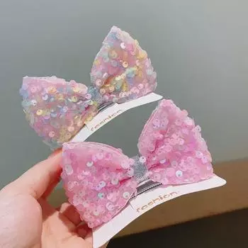 Colorful Sequined 3D Bow Hairpin for Girls – Soft-Cloth Wrapped, Hair-Friendly Clip, Cute Princess Style