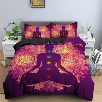 Colorful Seven Chakras Buddha Mandala Duvet Cover Indian Buddhism Theme for Women Men Teens for Bedroom Decorations Queen King 70x133cm 2pcs
