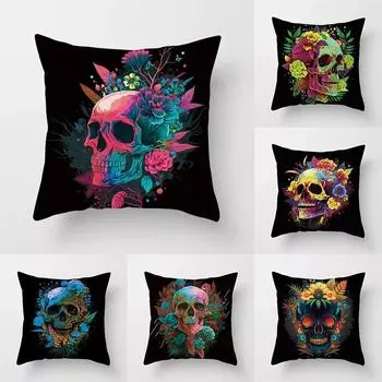 Colorful Skull Pattern Pillowcase Car Ornaments Office Living Room Home Pillowcase 40x40cm