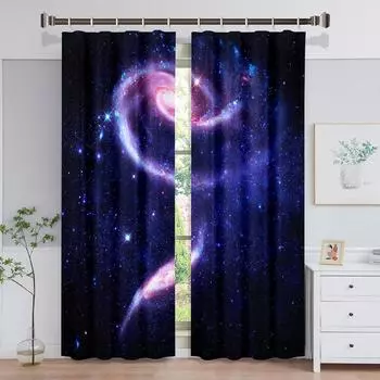 Colorful Starry Sky Universe Milky Way Thin Window Curtains for Living Room Bedroom Bathroom Kicthen Door Cupboard Home Hooks W50 X H130(CM)X2&Hook