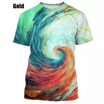 Яркая летняя футболка для мужчин с принтом 3D Tie Dye, футболки с коротким рукавом, уличная футболка для мужчин, мужская одежда, футболка с круглым вырезом S золотой