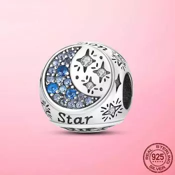 Colorful Zircon Moon Star Sun Three Sides Charms Beads Fit Original Fashion Bracelet Bangle Silver Color Jewellery Making