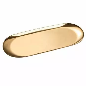 ColorfylCoco Stainless Steel Cash Tray Coin Tray Accounting Plate Wet Holder Change Tray Oval L Size Gold Gold (23cm Width)