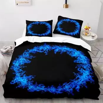 Комплект постельного белья с цветным рисунком «Огонь», сине-оранжево-зеленый, с рисунком «Огонь», размер King Queen для детей, мальчиков и подростков 70x133cm 2pcs