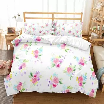 Colourful Flower Duvet Cover Set King Queen Size for Kids Boy Girls Bedding Set Rose Pattern Polyester Quilt Cover with Zipper 135x200cm 2pcs