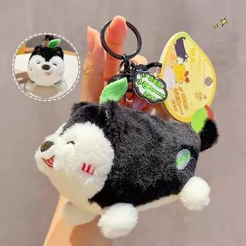 Combined Creative Mango Dog Cartoon Plush Pendant Keychain Doll With Bell A Black White
