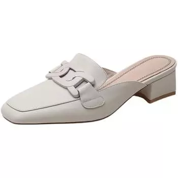 Comemore 2024 Летние уличные туфли с квадратным носком для женщин, модные женские кожаные туфли с квадратным каблуком в британском стиле, женские полутапочки 34 абрикосовый