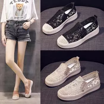 Comemore 2024 Новые туфли Fisherman Женские летние туфли на плоской подошве из тонкой сетки с дышащей толстой подошвой Туфли из кружевной ткани Летняя обувь Лоферы 35 чёрный