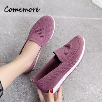 Comemore 2024 Осенние женские кроссовки Slip on Flat Shoes Женские уличные сетчатые мягкие удобные повседневные мокасины для ходьбы дышащие 35 фиолетовый