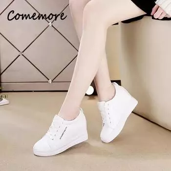 Comemore Fashion Women s Tennis 2024 Весна Женские Вулканизированные Кроссовки Низкие Кожаные Толстые Подошвы Повседневные Спортивные Туфли Размер 33 34 33 белый