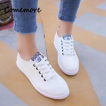 Comemore Flat Ladies Shoes Soft Sole Mesh Comfortable 2024 Женская повседневная спортивная вулканизированная обувь Женская обувь Белые кроссовки 41 36 чёрный
