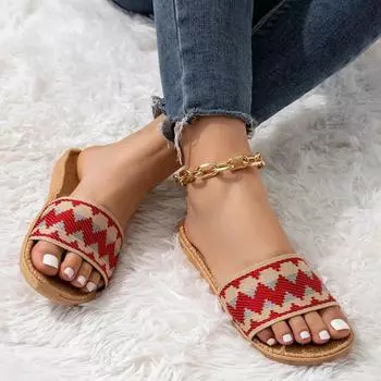 Comemore Home Летняя обувь по низкой цене, плоские сандалии для женщин 2024 года, удобные тапочки из льна с круглым носком для дома на все времена года для женщин 35-36 зелёный