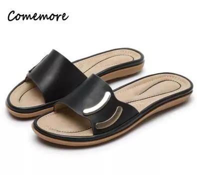 Comemore Ladies Non-slip Slipper Women Flat Sandals 2024 Home Slip-on Shoes Beach Summer Flip Flops Sandalias Slides New Leisure 35 чёрный