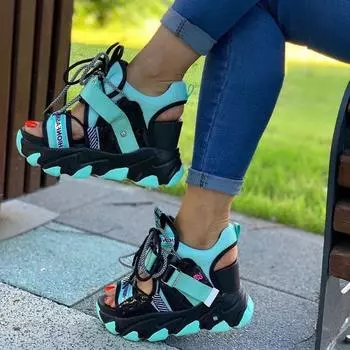 Comemore Leisure Lady Platform Chunky Sandals, разноцветные босоножки, спортивные белые босоножки на танкетке, женские повседневные пляжные туфли на высоком каблуке 34 34 синий