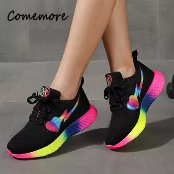 Comemore Low Top Lace Up Round Toe Casual Shoes Women Sport Running Shoes Round Toe Comfortable Women s Breathable Mesh Sneakers 36