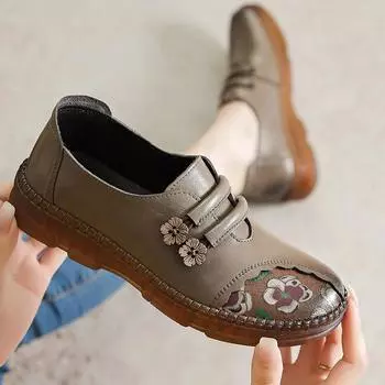 Comemore Mother Мягкие удобные туфли без застежек для женщин на плоской подошве с защитой от скольжения 2024 года Модные лоферы из натуральной кожи Женская повседневная обувь 35 чёрный