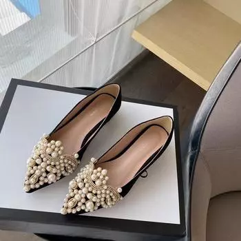 Comemore New 2024 Trend Pearl Ballet Flats Women Pumps Floors Shoes Without Cabbles Loafers Female Dress Moccasins Ladies Luxury 35