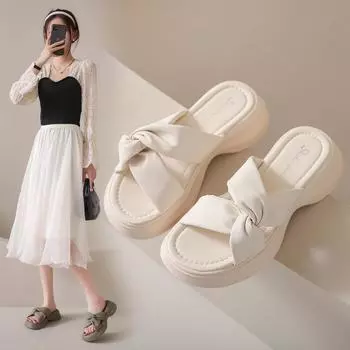 Comemore Outwear Platform Sandals Female 2024 Лето Новые корейские тапочки с толстой подошвой Повседневная плоская пляжная женская обувь Распродажа 35 бежевый