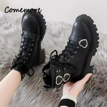 Comemore Pu Кожаные Ботинки Мотоцикла Женские Осенние Нескользящие Платформы Женские 2024 Новые Женские Ботинки На Платформе Ботинки 35 бежевый