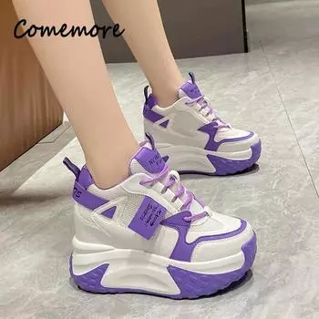 Comemore Tennis для женщин Весна Толстая подошва Платформа Повседневная обувь Женские увеличивающие рост вулканизированные туфли Модные массивные кроссовки 34 чёрный