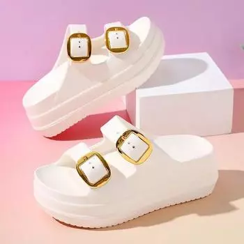 Comemore Толстые подошвы Противоскользящие модные простые домашние пляжные женские сандалии лето 2024 г. Шлепанцы женские тапочки однотонные 36-37 бежевый