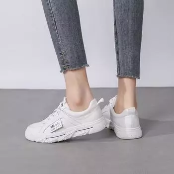 Comemore White Women s Sports Shoes 2024 Spring Casual Breathable Flat Sneakers Stylish Flats Footwear Leather Vulcanize Shoe 35 бежевый