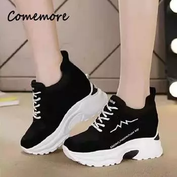 Comemore Woman Весна 2024 Женские спортивные кроссовки на платформе Туфли на танкетке Повседневная роскошная удобная элегантная повседневная спортивная обувь 35 чёрный