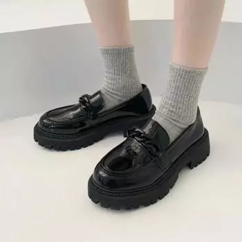 Comemore женские туфли на каблуке средней высоты с круглым носком, женские кожаные туфли на каблуке в британском стиле, на платформе, осень 2024, черные ретро-лоферы 35