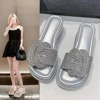 Женские нескользящие шлепанцы Comemore на платформе, пляжная обувь, элегантные повседневные сандалии на каблуке, удобная обувь, летние тапочки 2024 года 35 чёрный