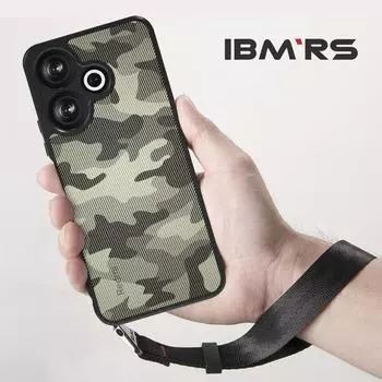 (В комплекте ремешок на запястье)Противоударный чехол для задней панели мобильного телефона Xiaomi Redmi Note 13R | Чехол-накладка на заднюю панель (Tough Armor | Гибридный ПК + ТПУ | Черный камуфляж)