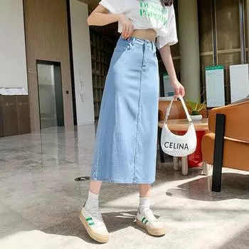 Comfortable and Thin Tennis Denim Skirt for Women In Spring and Summer High Waist Slim Slit Drooping Casual Temperament Skirt for Summer XS