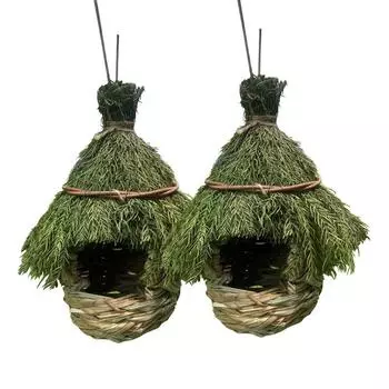 Comfortable Birdhouse Bird Hanging Nest Hand-woven Natural Grass Hummingbird House for Garden Outdoor Decoration for Window